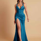 Stunning V Neck Soft Satin Side Slit Floor-Length Mermaid Bridesmaid Dresses