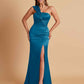 Elegant Soft Satin One Shoulder Strapless Side-Slit Mermaid Bridesmaid Dresses