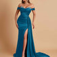 Gorgeous Soft Satin V-neck Off-the-Shoulder Side-Slit Mermaid Bridesmaid Dresses