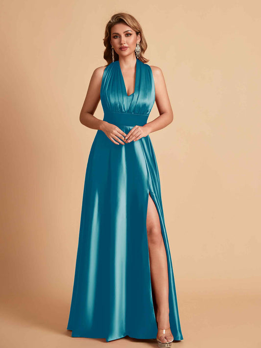 Sexy Satin A-line Convertible Side Slit Maxi Long Bridesmaid Dresses Online