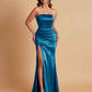 Elegant Soft Satin Strapless Split Side Mermaid Bridesmaid Dresses