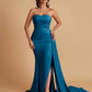 Simple Soft Satin Mermaid Strapless Floor-Length Mermaid Bridesmaid Dresses