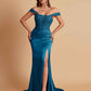 Sexy Soft Satin V-neck Off-the-shoulder Strapless Side-Slit Mermaid Bridesmaid Dresses