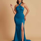 Elegant Soft Satin Mermaid Halter Side Slit Floor-Length Bridesmaid Dresses Online