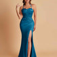 Sexy Soft Satin Mermaid Spaghetti Straps Side Slit Floor-Length Bridesmaid Dresses