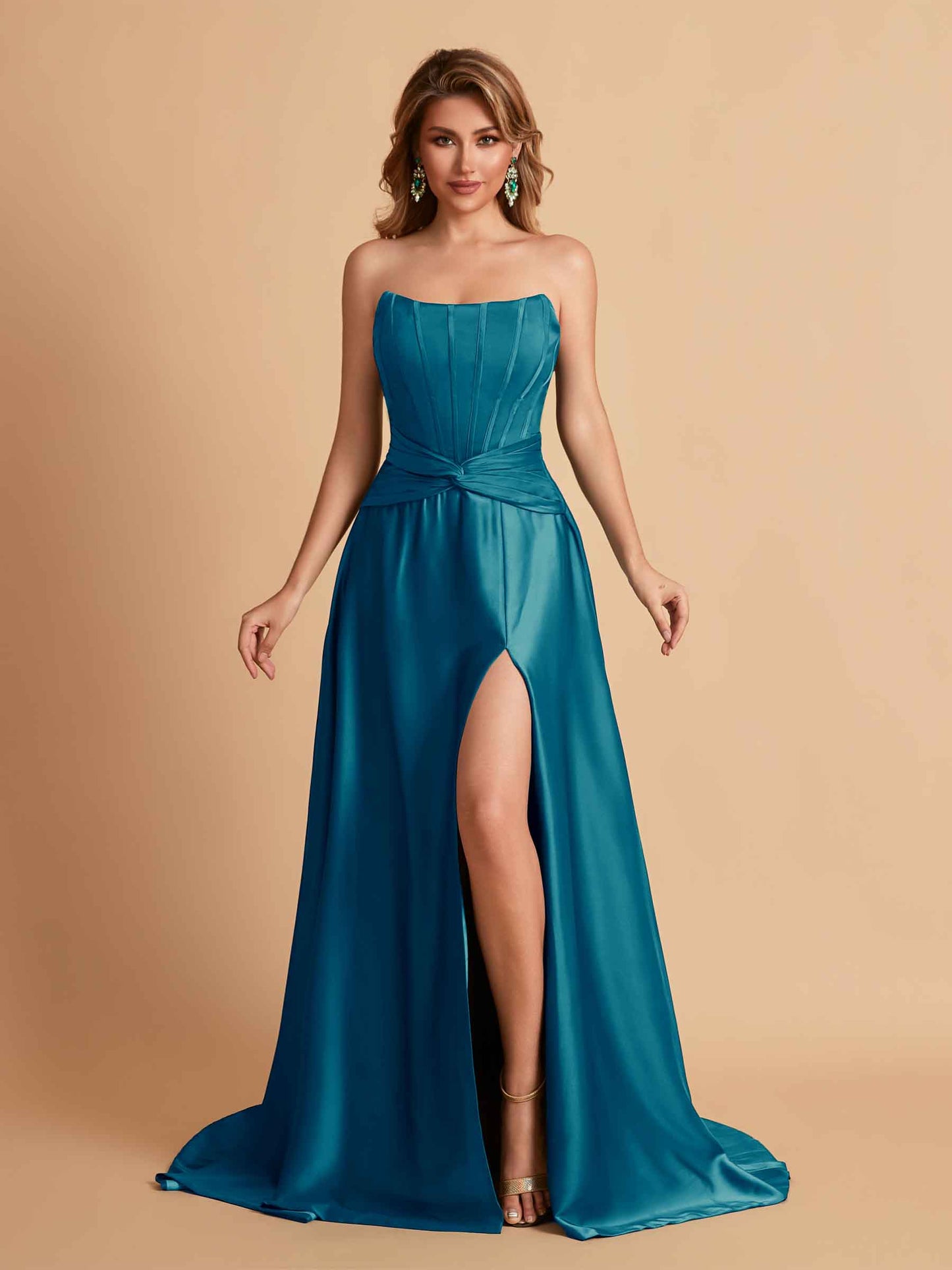 Elegant Satin Sweetheart A-Line Side Slit Floor Length Bridesmaid Dresses