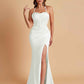 Sexy Soft Satin Mermaid Spaghetti Straps Side Slit Floor-Length Bridesmaid Dresses