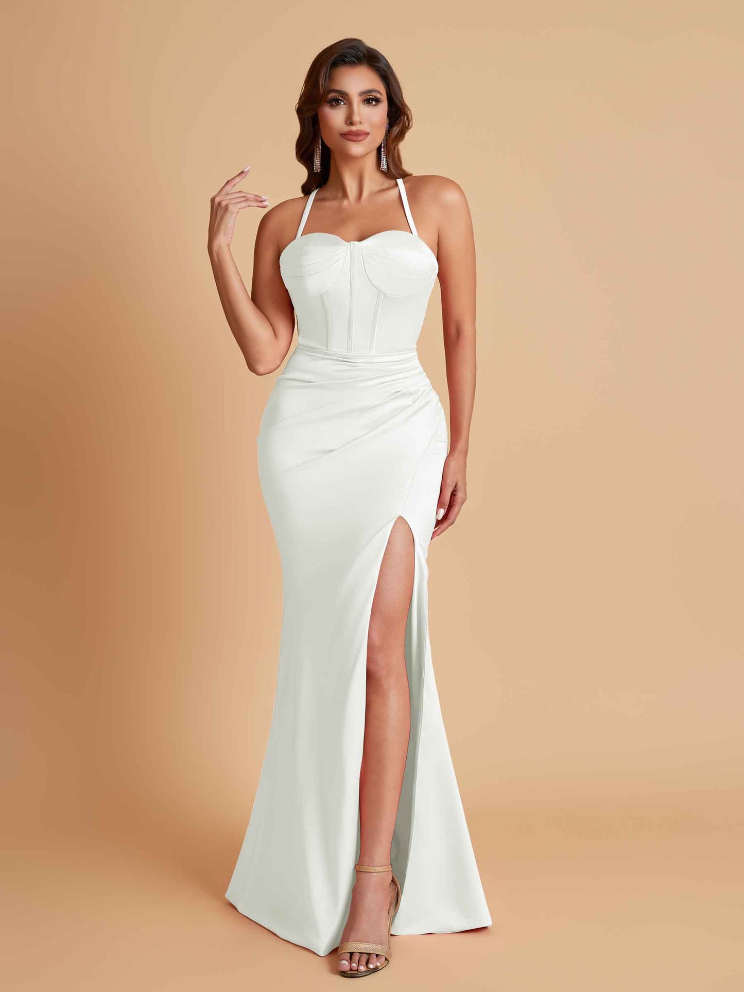 Sexy Soft Satin Mermaid Spaghetti Straps Side Slit Floor-Length Bridesmaid Dresses