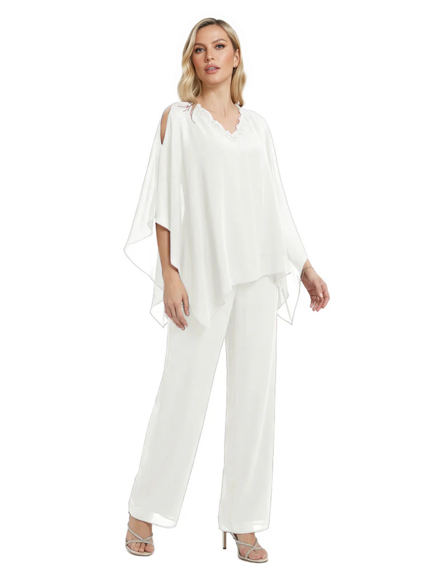 V-Neck Chiffon Mother of the Brides Dresses Plus Size Jacket Suits Wedding