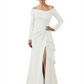 Elegant Mother of the Groom Dress Cascading Ruffle Satin Gown with High Slit Long Sleeves