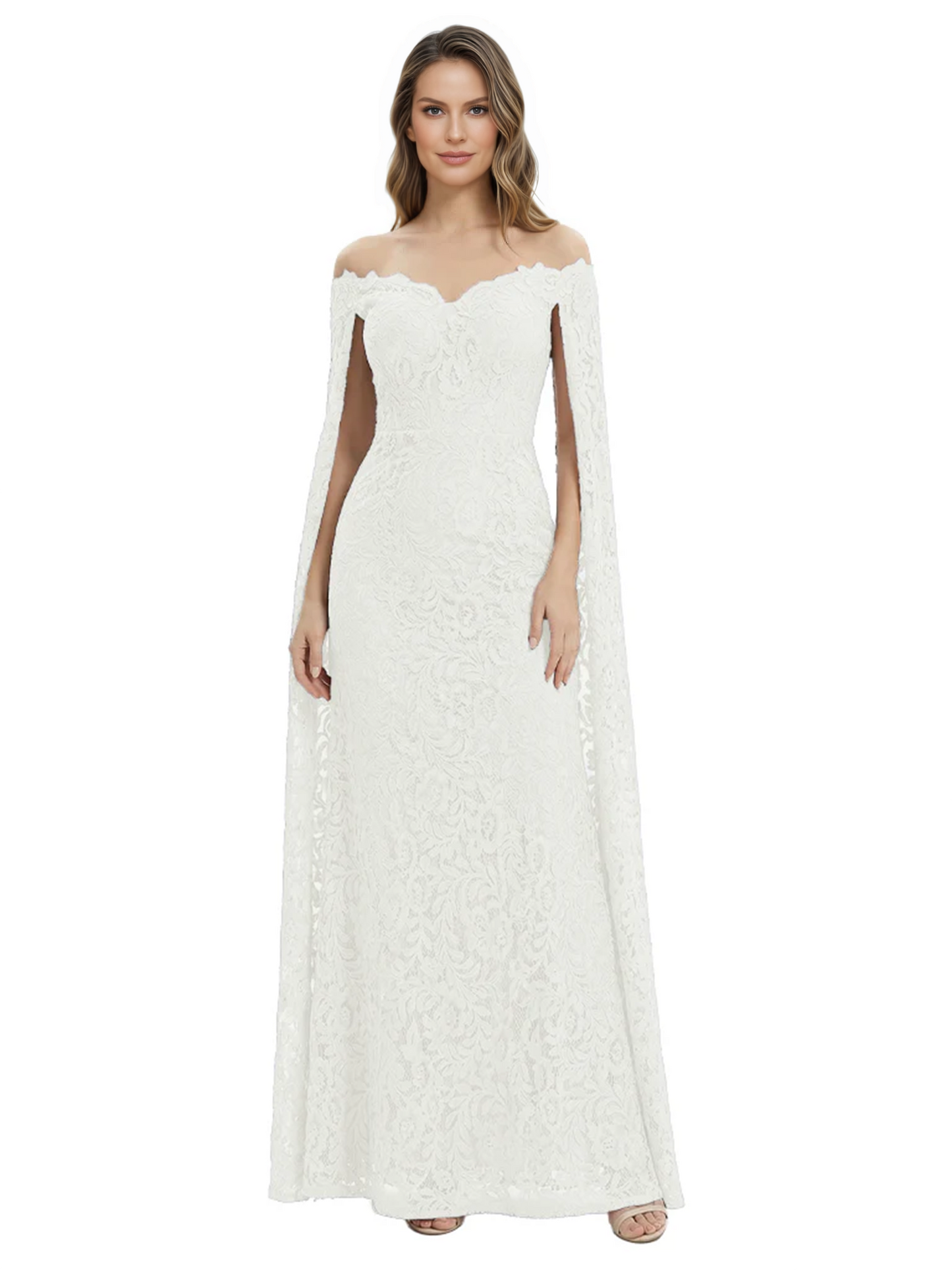 Elegant Mother of the Groom Gown Floral Lace Embroidered Formal Dress with Cape