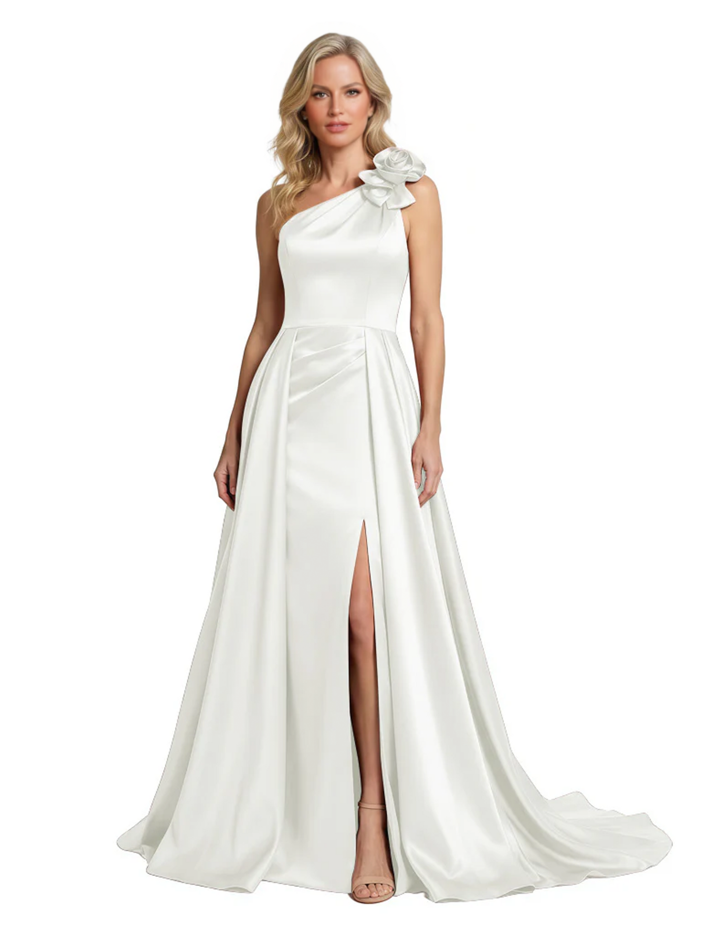 One Shoulder Sleeveless Mother of the Brides Dresses Floor Length Slit With Train