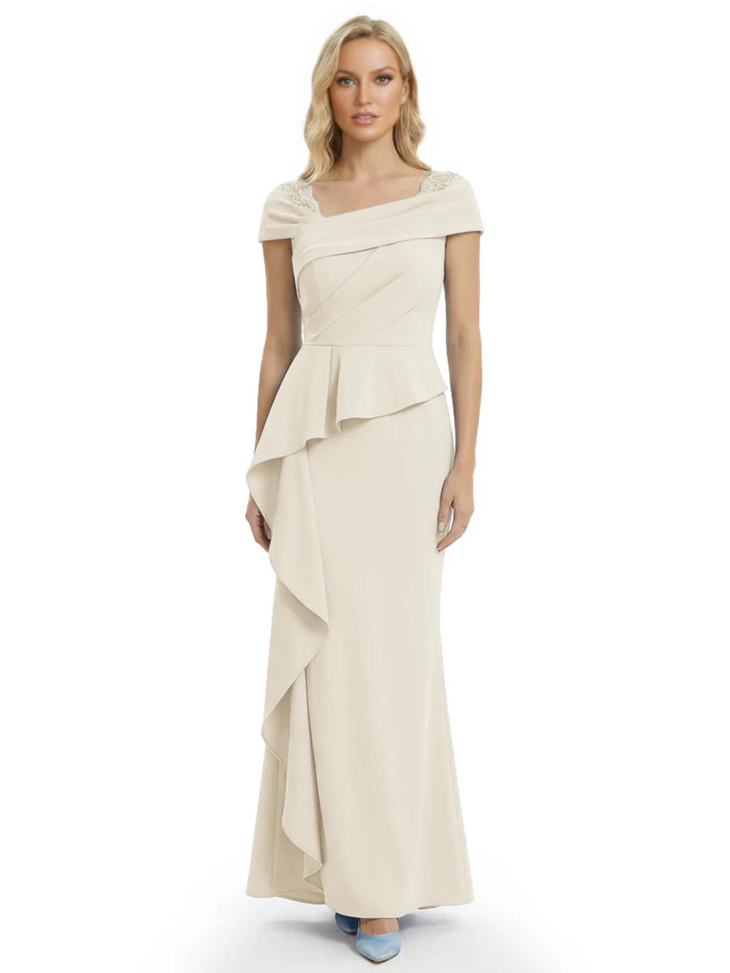 A-Line Satin Cap Sleeves Mother of the Brides Dresses Floor Length For Wedding