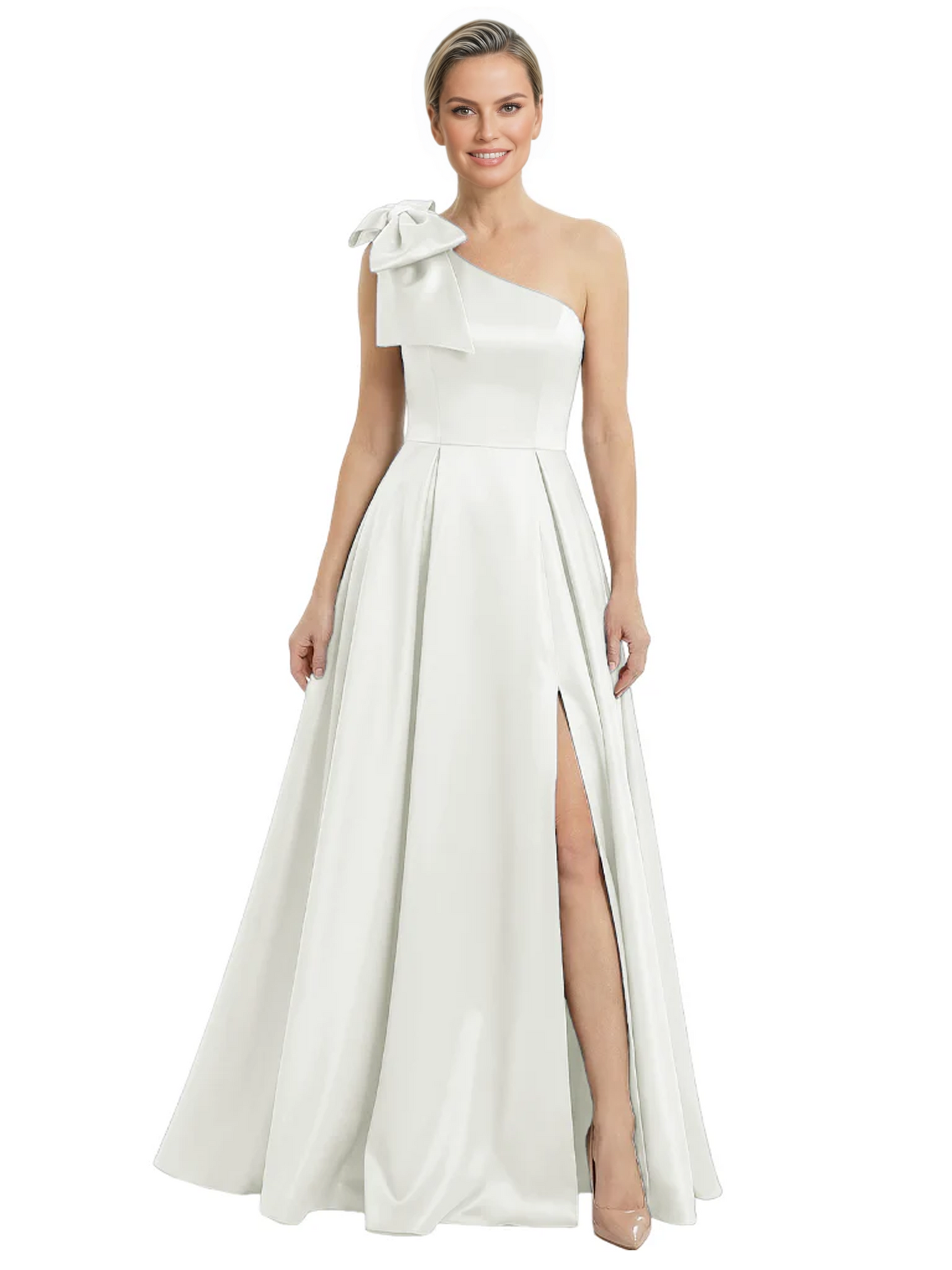 Luxury Bow Black Formal Dress One-Shoulder A-Line Gowns with Sexy Side Slit 2026