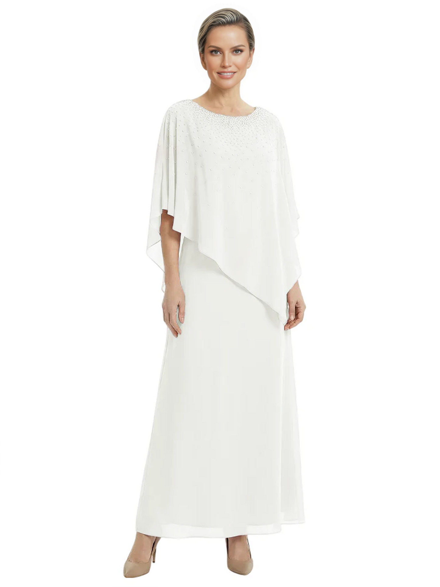 Elegant Mother of Bride Dresses Evening Gowns Trending 2026 Styles with Asymmetric Cape