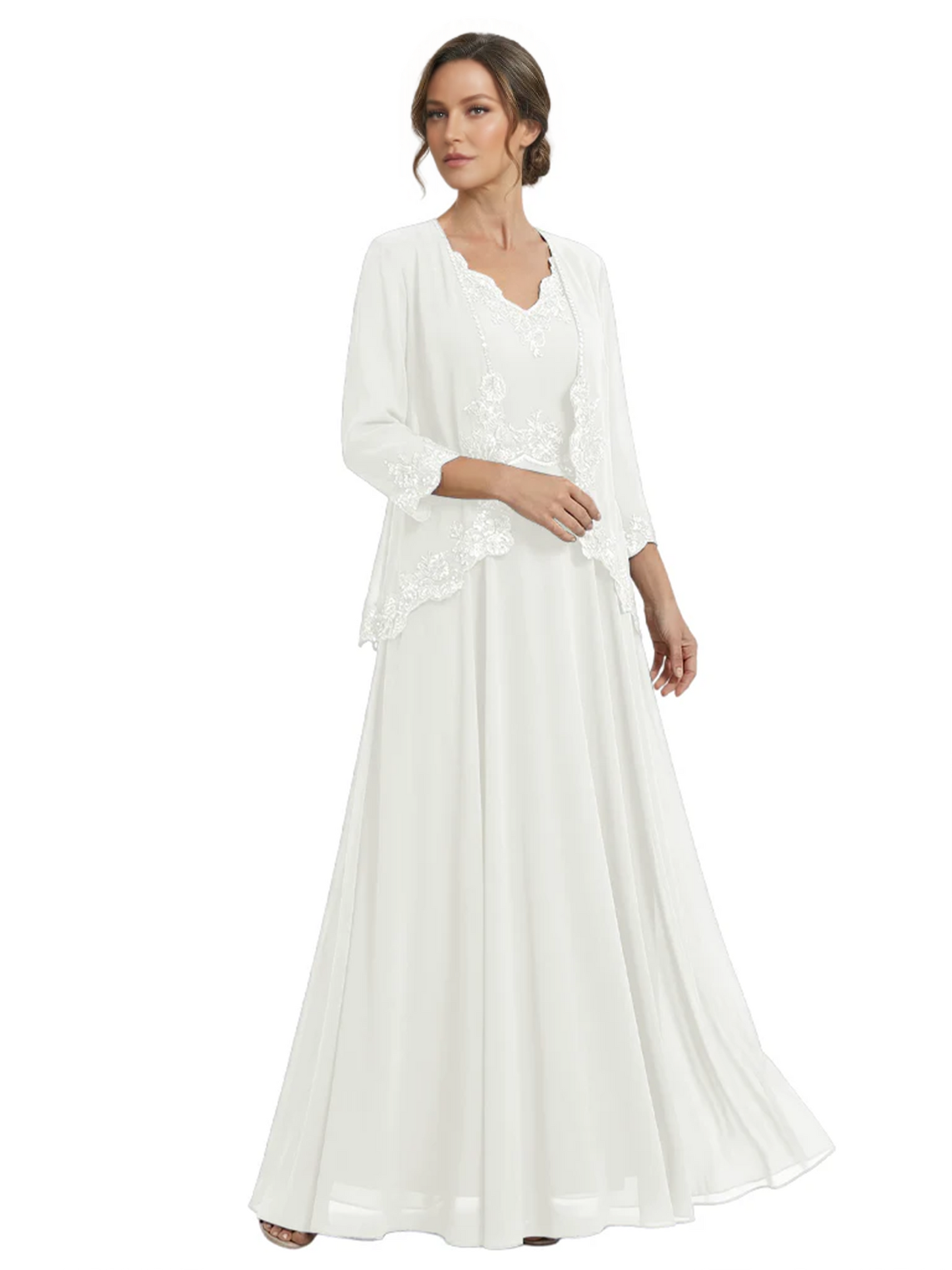 Plus Size A-line Chiffon 3/4 Sleeves Mother of the Brides Dresses Long Jacket Dress