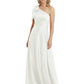 One-Shoulder Mother of the Bride Dress Satin Gown with Bow Ruched Empire Waist
