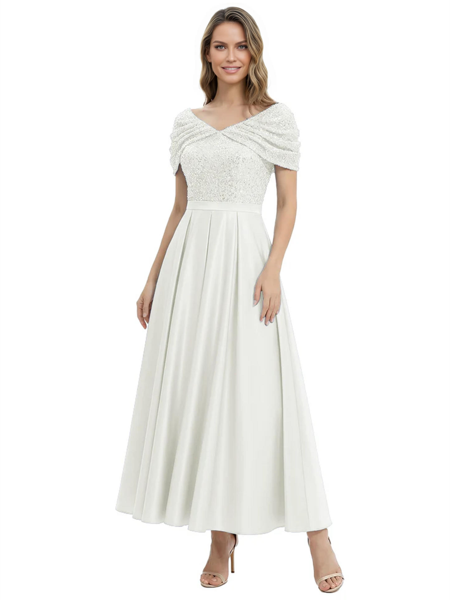 Luxury Formal Dress Sparkling Sequin Top Mother of Bride Dress Silk Satin A-Line Gowns