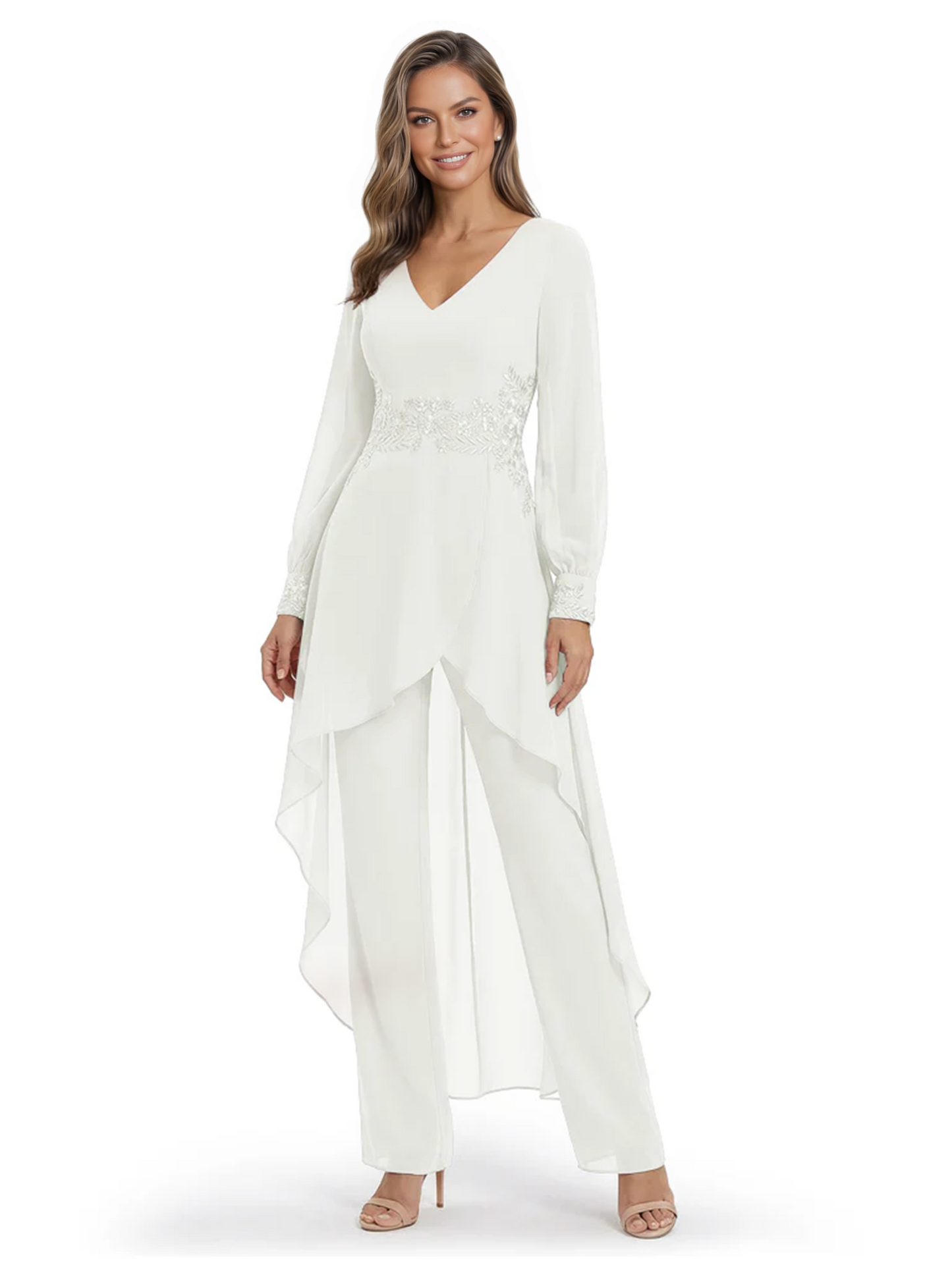 Luxury Black Formal Trousers Set High-Low Chiffon Top with Sparkling Beaded Detail