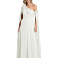 One Shoulder Mother of the Bride Dress Asymmetrical Cape Sleeve Gown with Floral