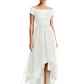 Formal High-Low Mother of the Bride Gown Short Sleeve Lace Maxi Dress with Tiered Skirt