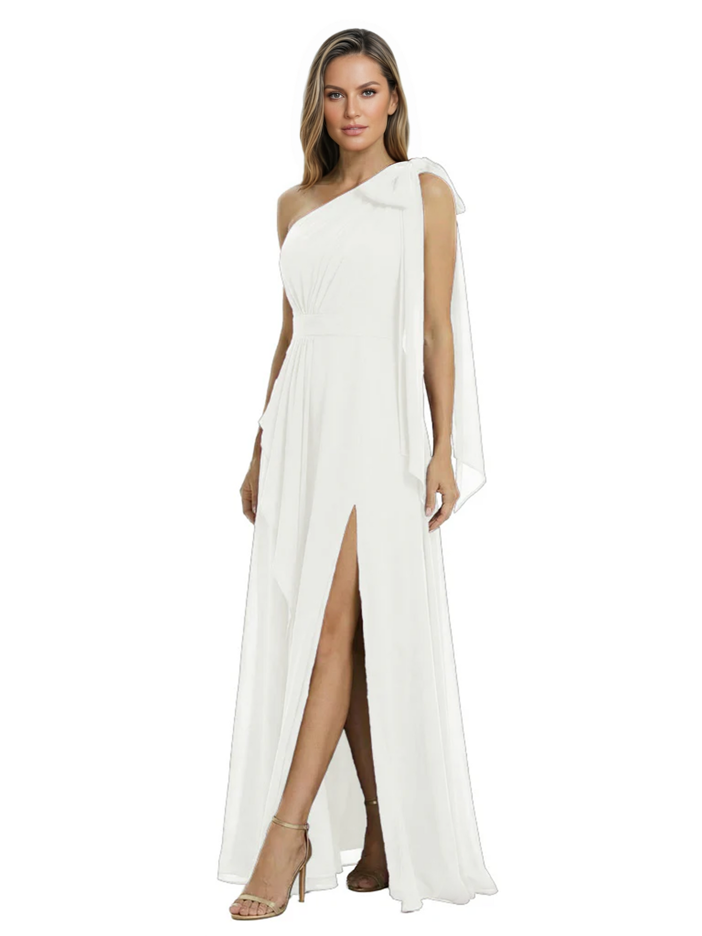 One-Shoulder Mother of the Bride Dress Chiffon Gown with Long Sash Detail