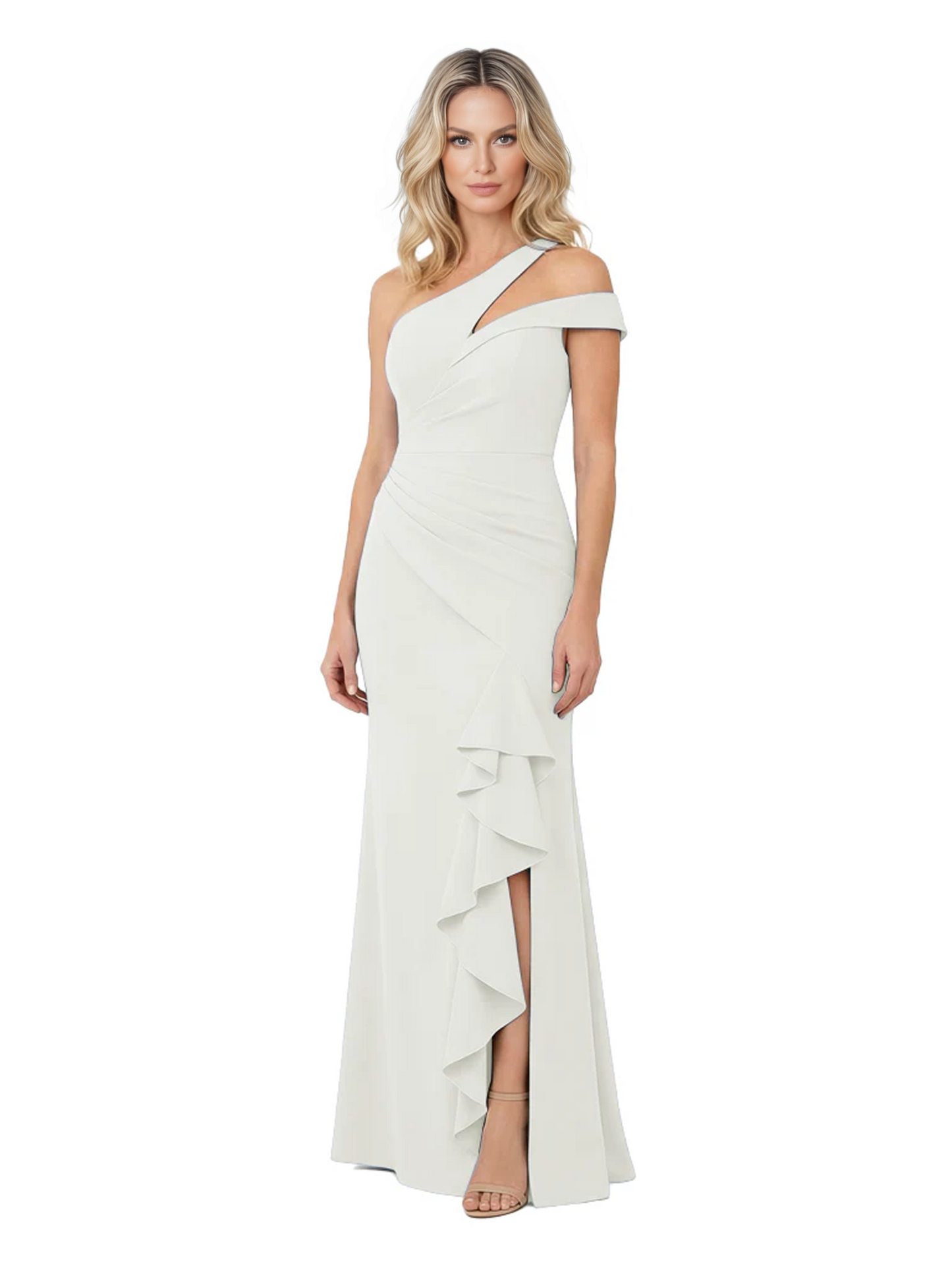Modern Mother of Bride Dresses 2026 Asymmetric Neckline Ruffle Slit Gown