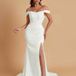 Elegant Soft Satin Mermaid Off Shoulder Side Slit Floor-Length Mermaid Bridesmaid Dresses