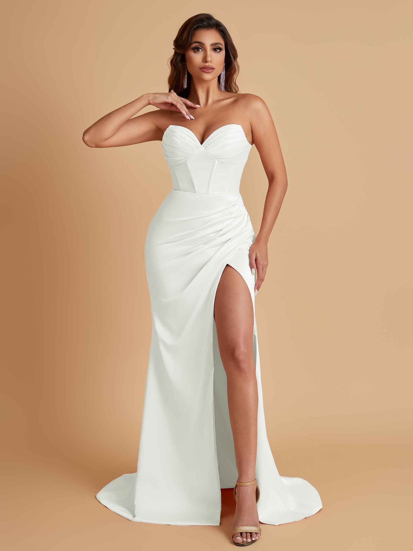 Elegant Soft Satin Mermaid V-neck Side Slit Floor-Length Bridesmaid Dresses Online