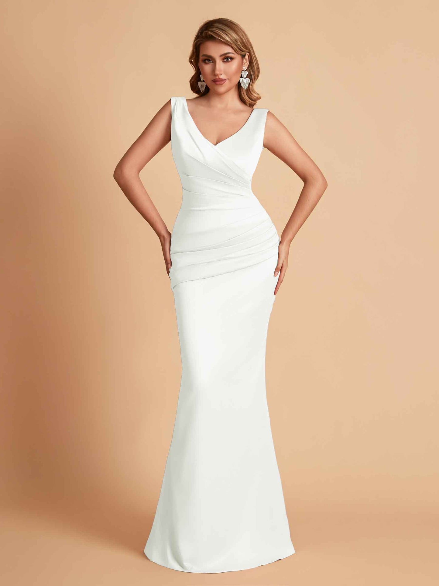 Elegant Satin V-neck Sleeveless Mermaid Floor Length Bridesmaid Dresses