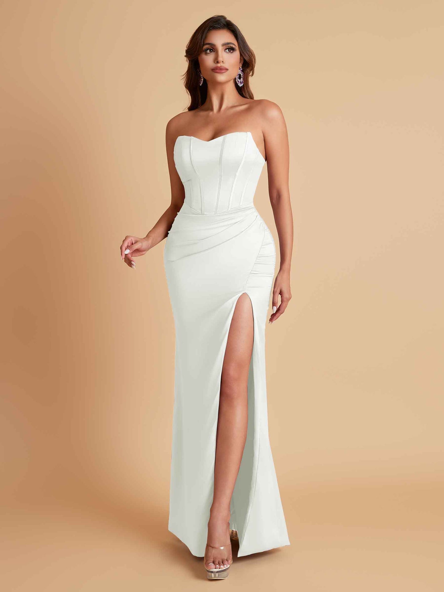 Sexy Strapless Soft Satin Side Slit Floor-Length Mermaid Bridesmaid Dresses