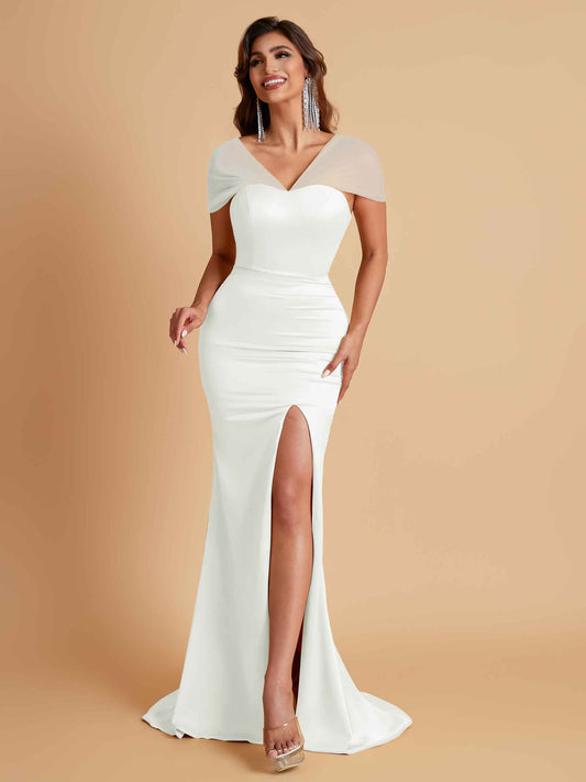 Sexy Soft Satin Mermaid V-neck Floor-Length Mermaid Bridesmaid Dresses