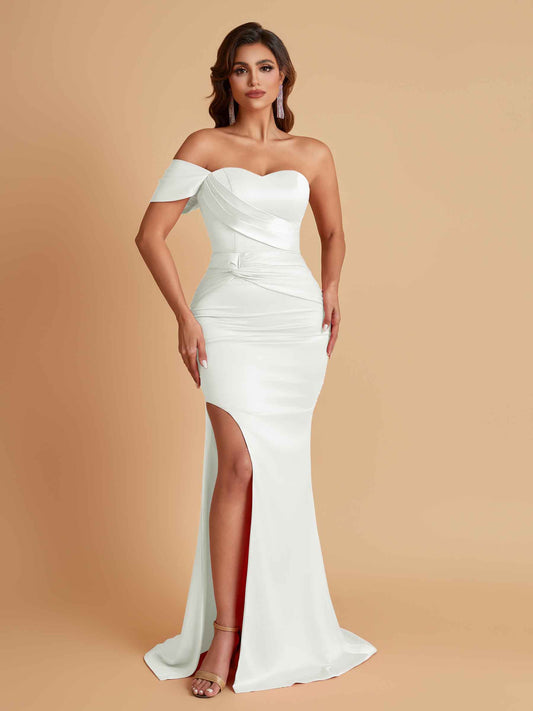Sexy Soft Satin Mermaid One Shoulder Floor-Length Mermaid Bridesmaid Dresses