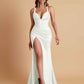 Stunning V Neck Soft Satin Side Slit Floor-Length Mermaid Bridesmaid Dresses