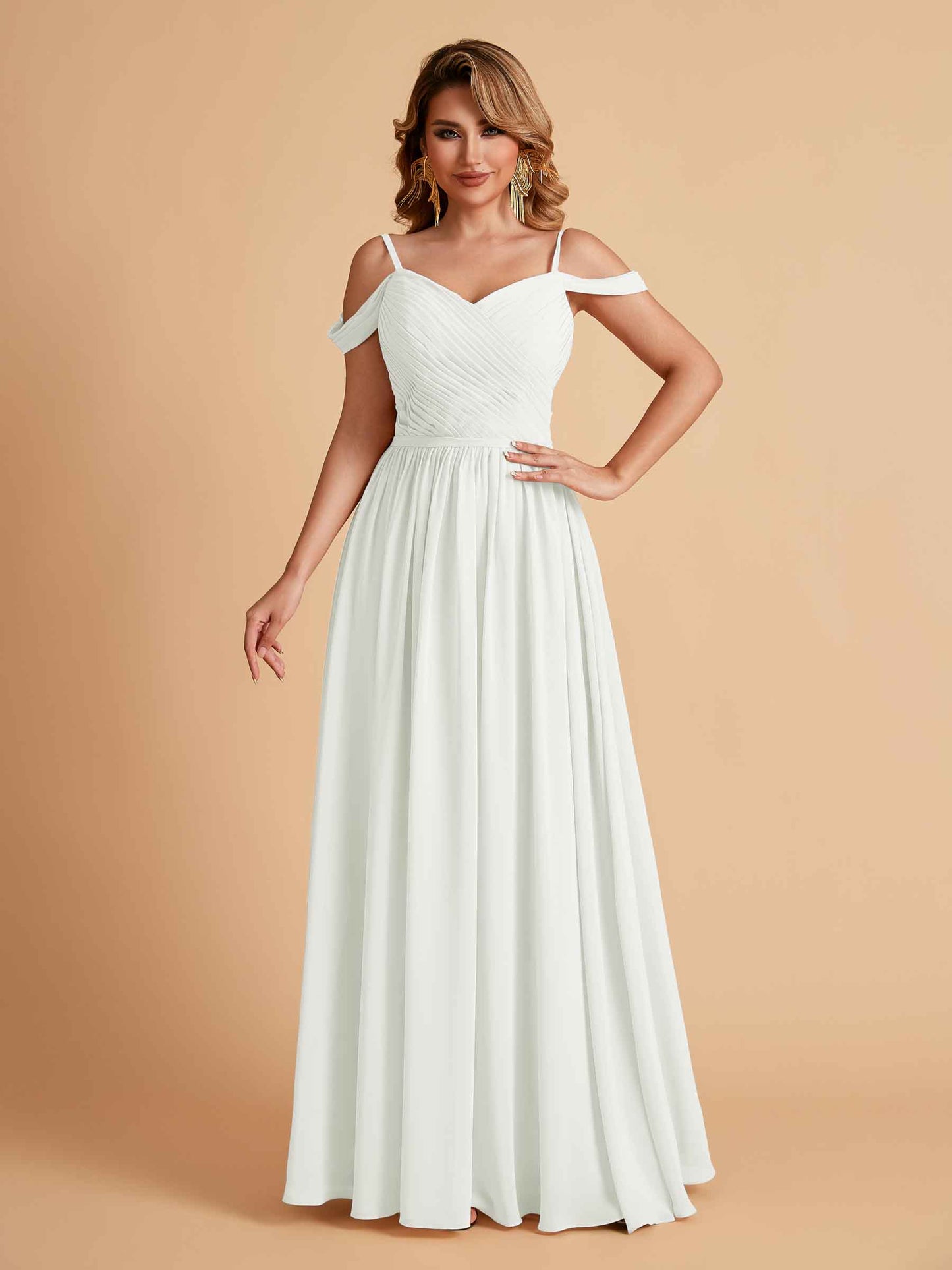 Elegant A-line Chiffon Off The Shoulder V-Neck Bridesmaid Dresses Online