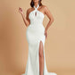 Elegant Soft Satin Mermaid Halter Side Slit Floor-Length Bridesmaid Dresses Online
