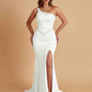 Sexy Soft Satin Mermaid One Shoulder Side Slit Beading Floor-Length Bridesmaid Dresses Online