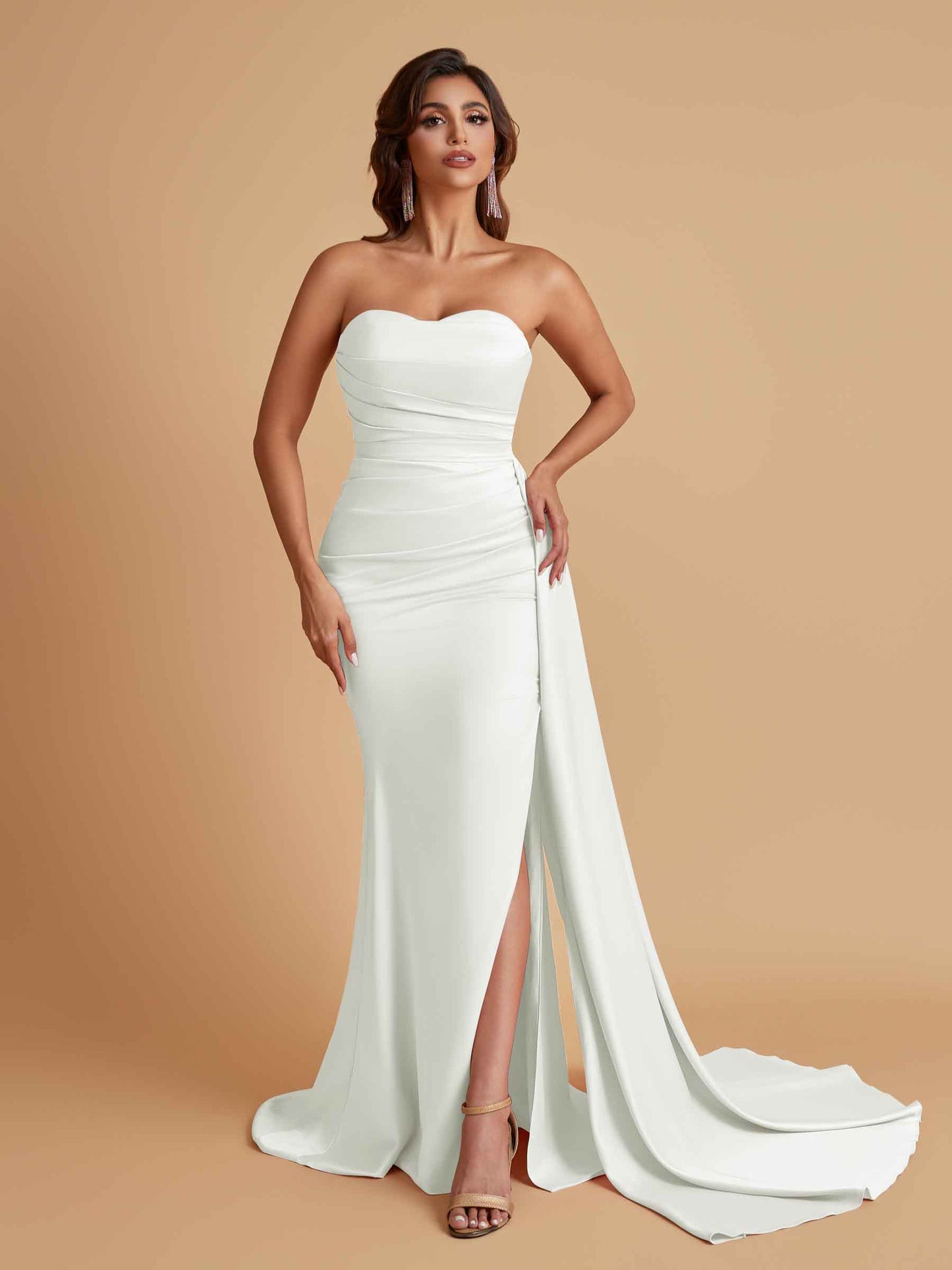 Simple Soft Satin Mermaid Strapless Floor-Length Mermaid Bridesmaid Dresses