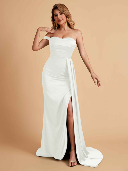 Sexy One-Shoulder Sweetheart With Train With High Split Floor-Length Bridesmaid Dresses