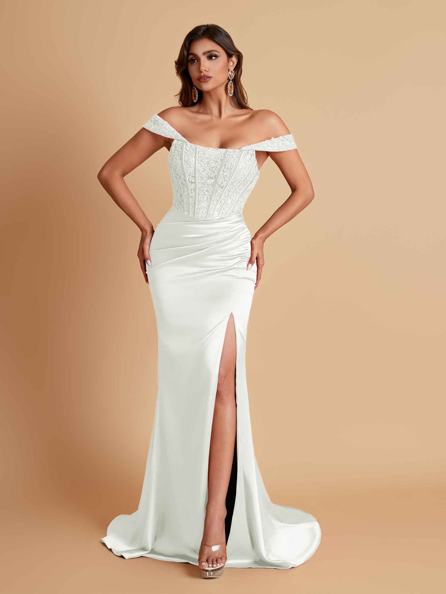 Sexy Soft Satin V-neck Off-the-shoulder Strapless Side-Slit Mermaid Bridesmaid Dresses