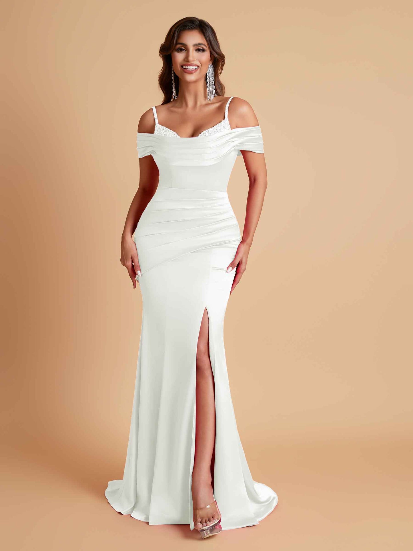 Elegant Soft Satin Mermaid Spaghetti Straps Floor-Length Mermaid Bridesmaid Dresses