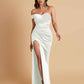 Sexy Soft Satin Mermaid One Shoulder Side Slit Floor-Length Mermaid Bridesmaid Dresses