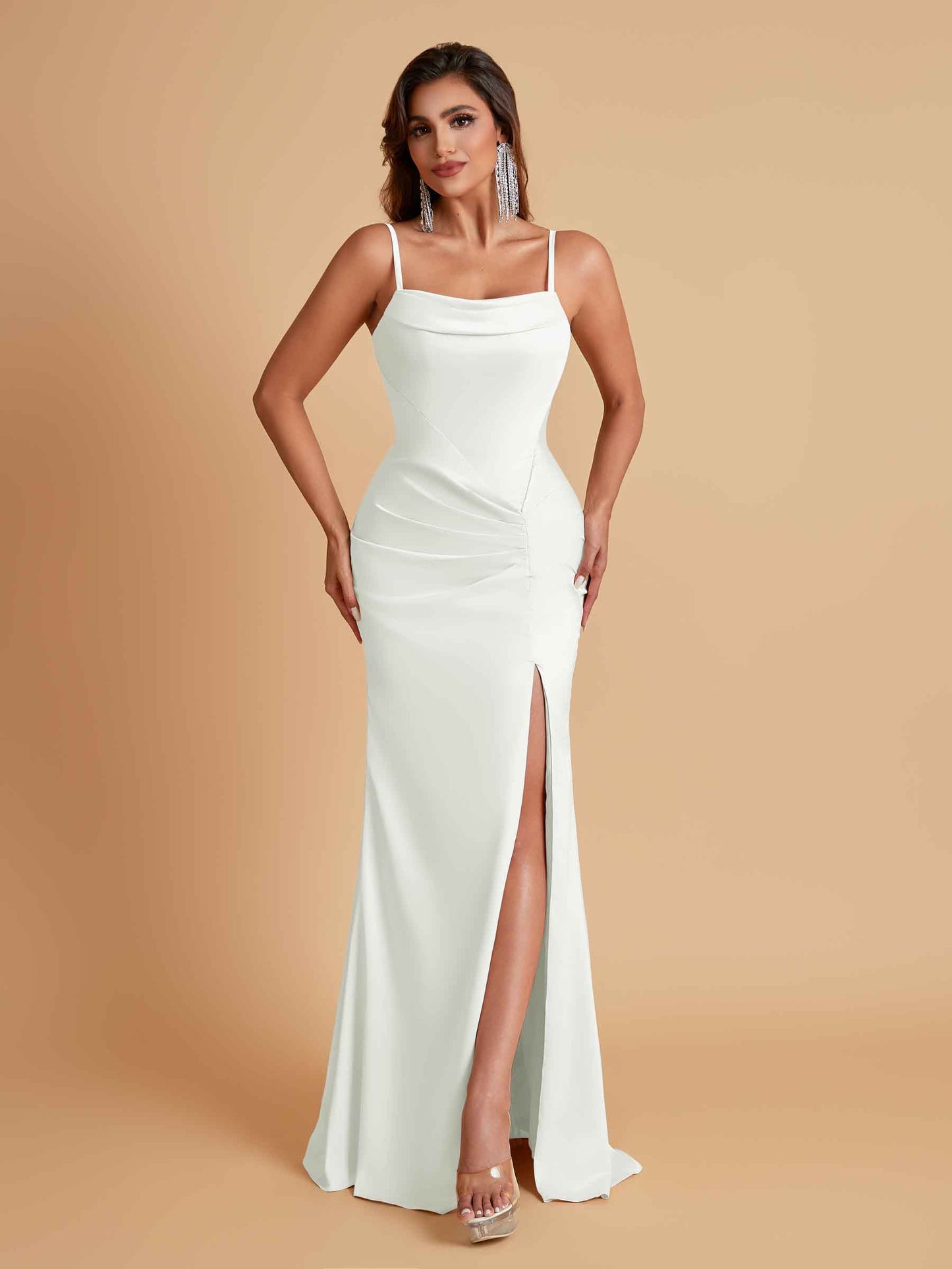 Gorgeous Spaghetti Straps Soft Satin Side Slit Floor-Length Mermaid Bridesmaid Dresses