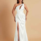 Sexy One Shoulder Soft Satin Side Slit Floor-Length Mermaid Bridesmaid Dresses