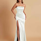 Elegant Soft Satin Strapless Split Side Mermaid Bridesmaid Dresses