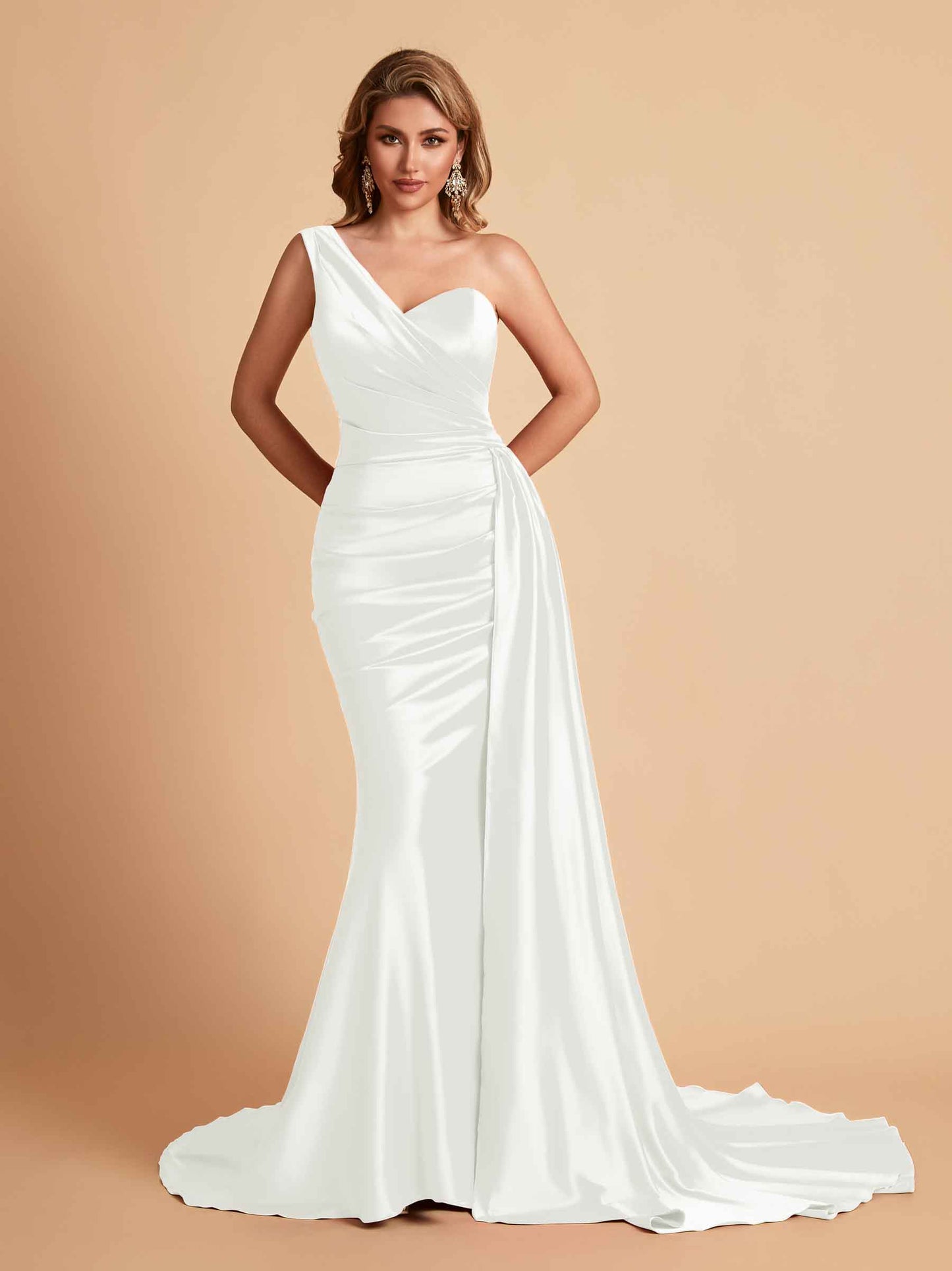 Sexy Satin Mermaid One Shoulder Maxi Long Bridesmaid Dresses Online