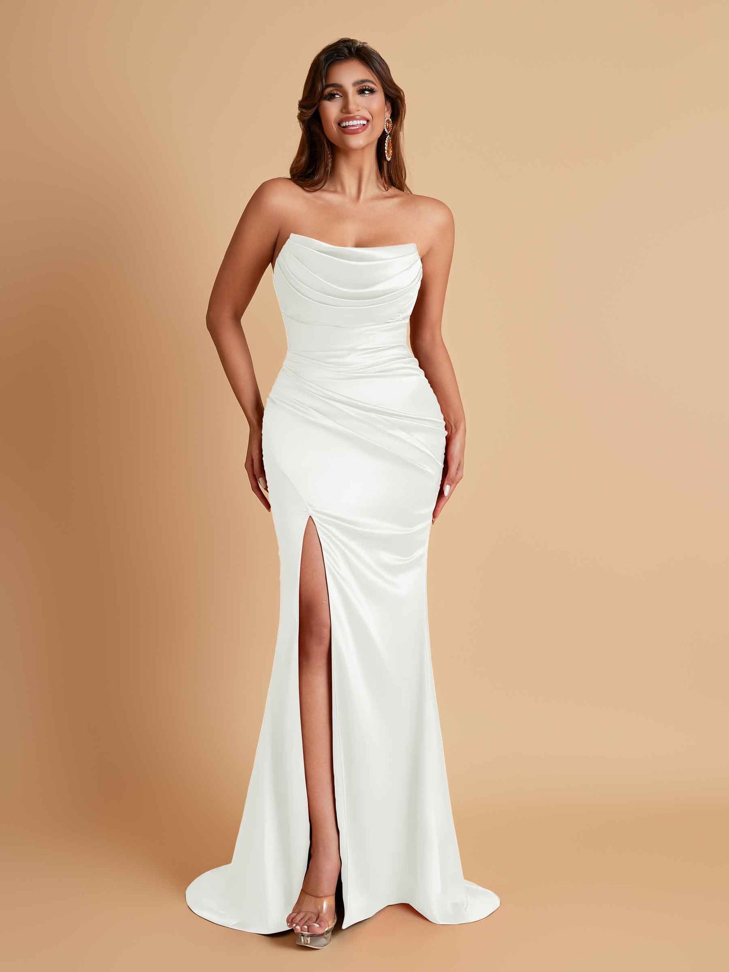 Sexy Soft Satin Mermaid Side Slit Floor-Length Mermaid Bridesmaid Dresses