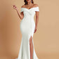 Elegant Soft Satin Mermaid Off Shoulder Side Slit Floor-Length Bridesmaid Dresses