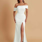 Elegant Soft Satin Mermaid Off Shoulder Asymmetrical Side Slit Floor-Length Bridesmaid Dresses