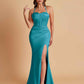 Sexy Soft Satin Mermaid Spaghetti Straps Side Slit Floor-Length Bridesmaid Dresses